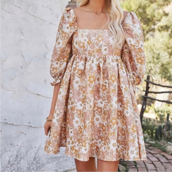 Storia Dresses Vici X Storia Floral Puff Sleeve Babydoll Dress